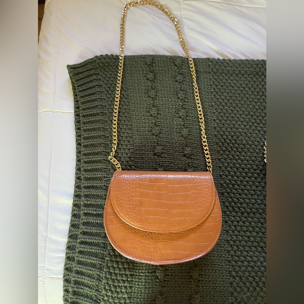 Express Brown Snakeskin Purse with Gold Chain